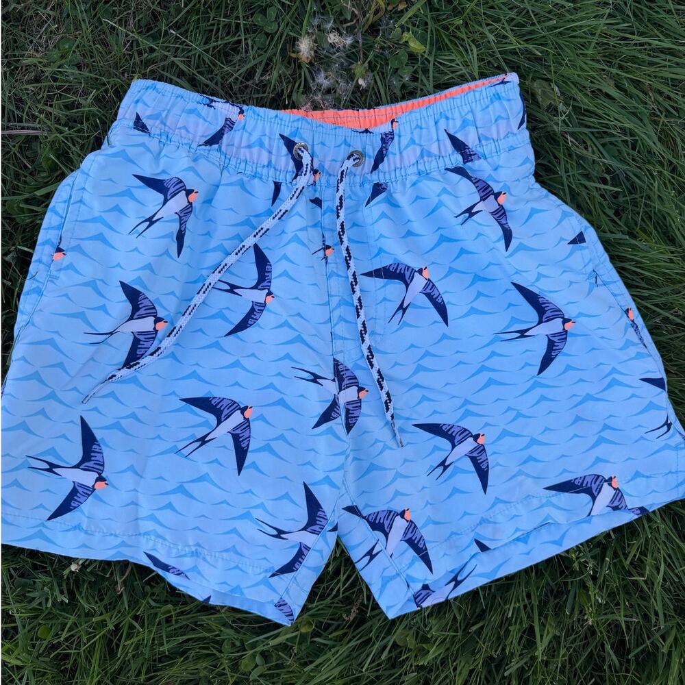 Snapper Rock Boys Blue Bird Print Swim Trunks Board Shorts Size 7-8